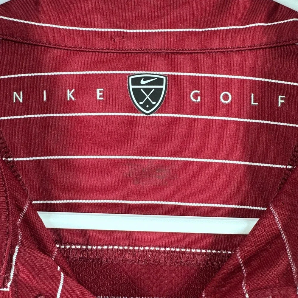Nike Polo Shirt Mens L Large Red Striped Golf Short Sleeve Dri Fit 231584-642